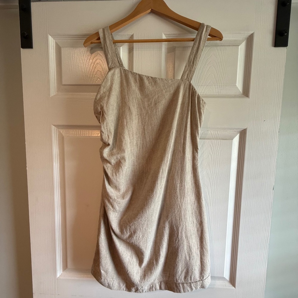 Abercrombie & Fitch Linen Blend Mini Dress Beige‎ Ruched Sleeves Size M